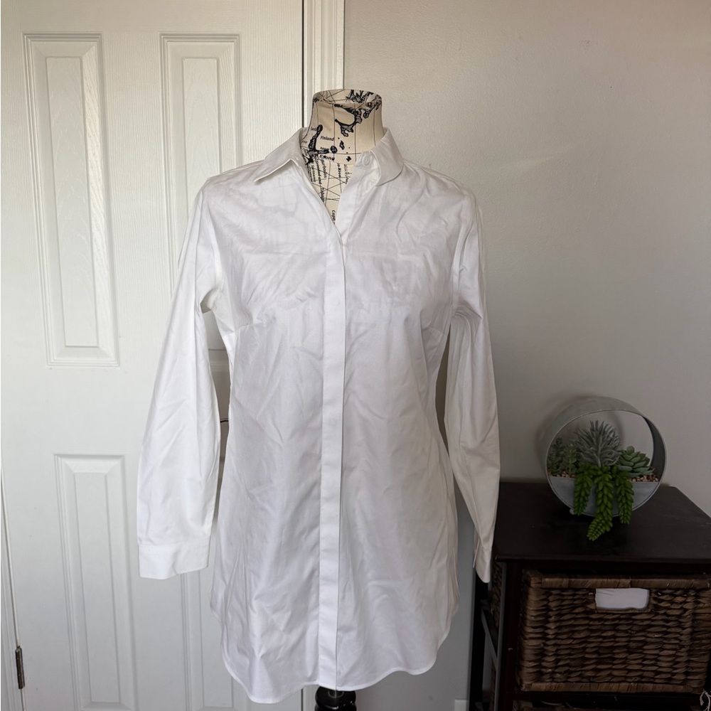 NWOT Chico's 100% Cotton Non Iron White Button Shirt minimalist office blouse 0